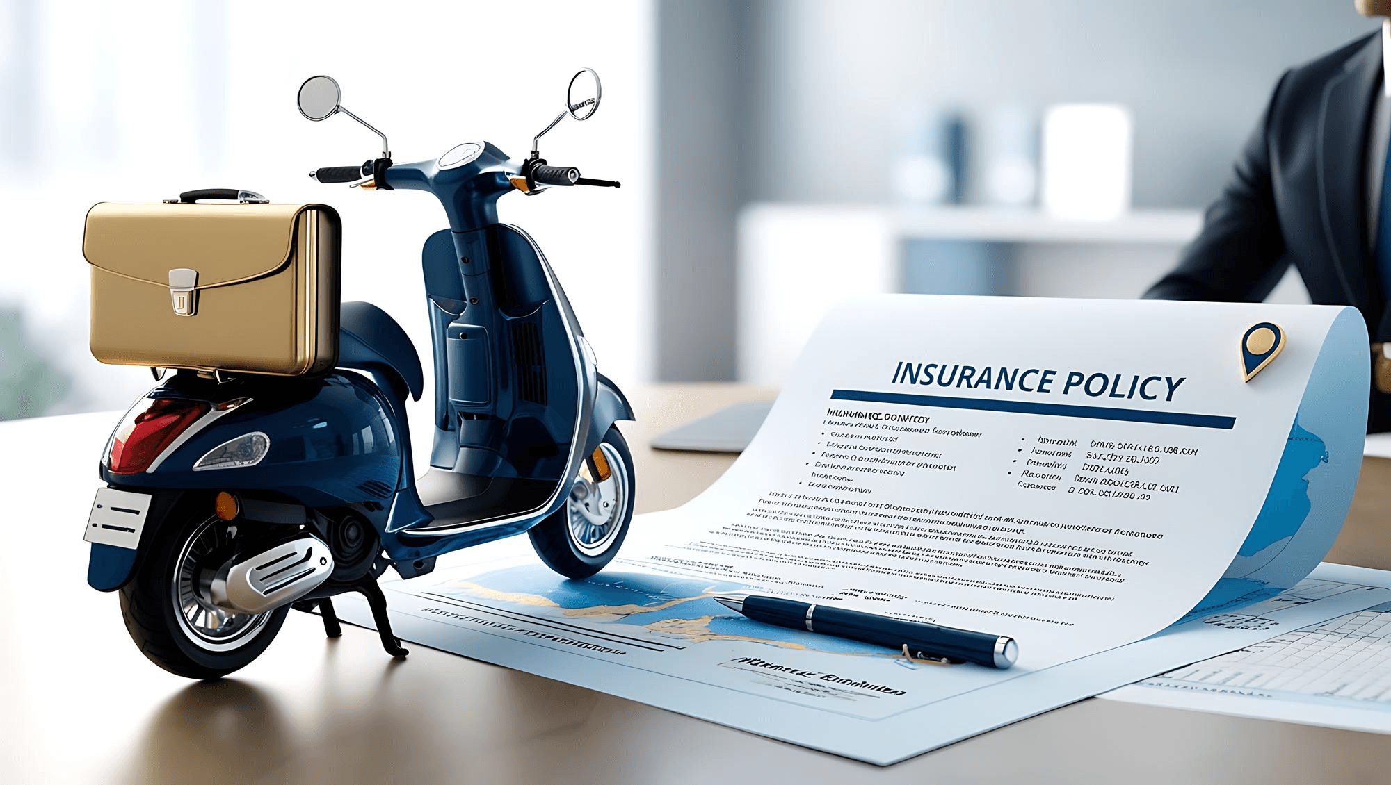 Insurance policy paper with small scooter.